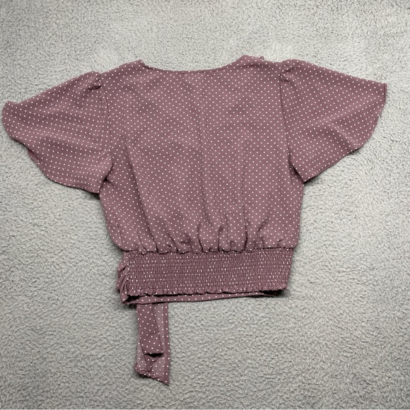 OLM Short Sleeve Top Womens Small Purple Polka Dot Flowy Flutter Sleeve Retro - Picture 2 of 9